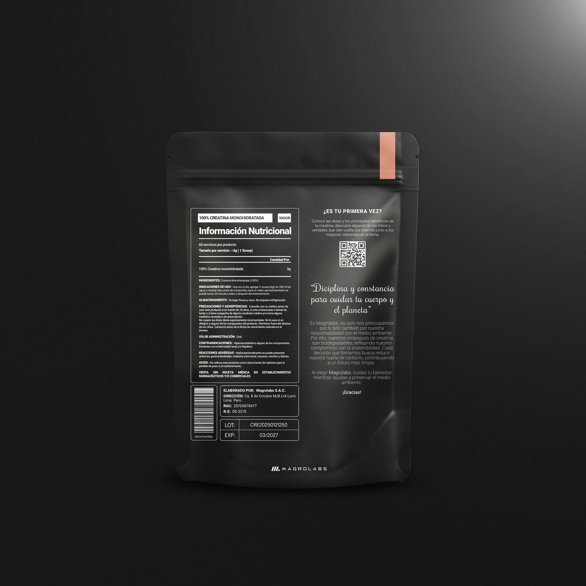 Creatina Monohidratada 100 gr - vista trasera